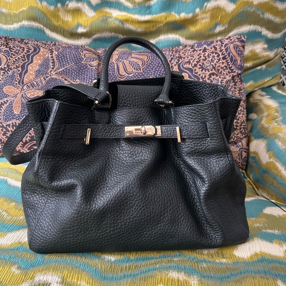 Black leather boxy bag